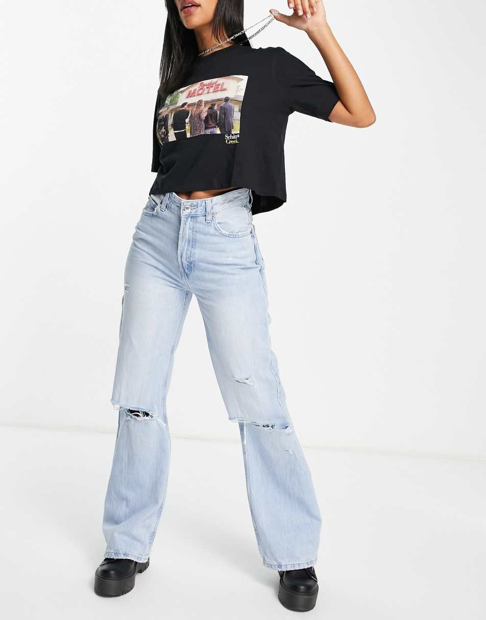 Bershka 90's straight jeans in vintage blue