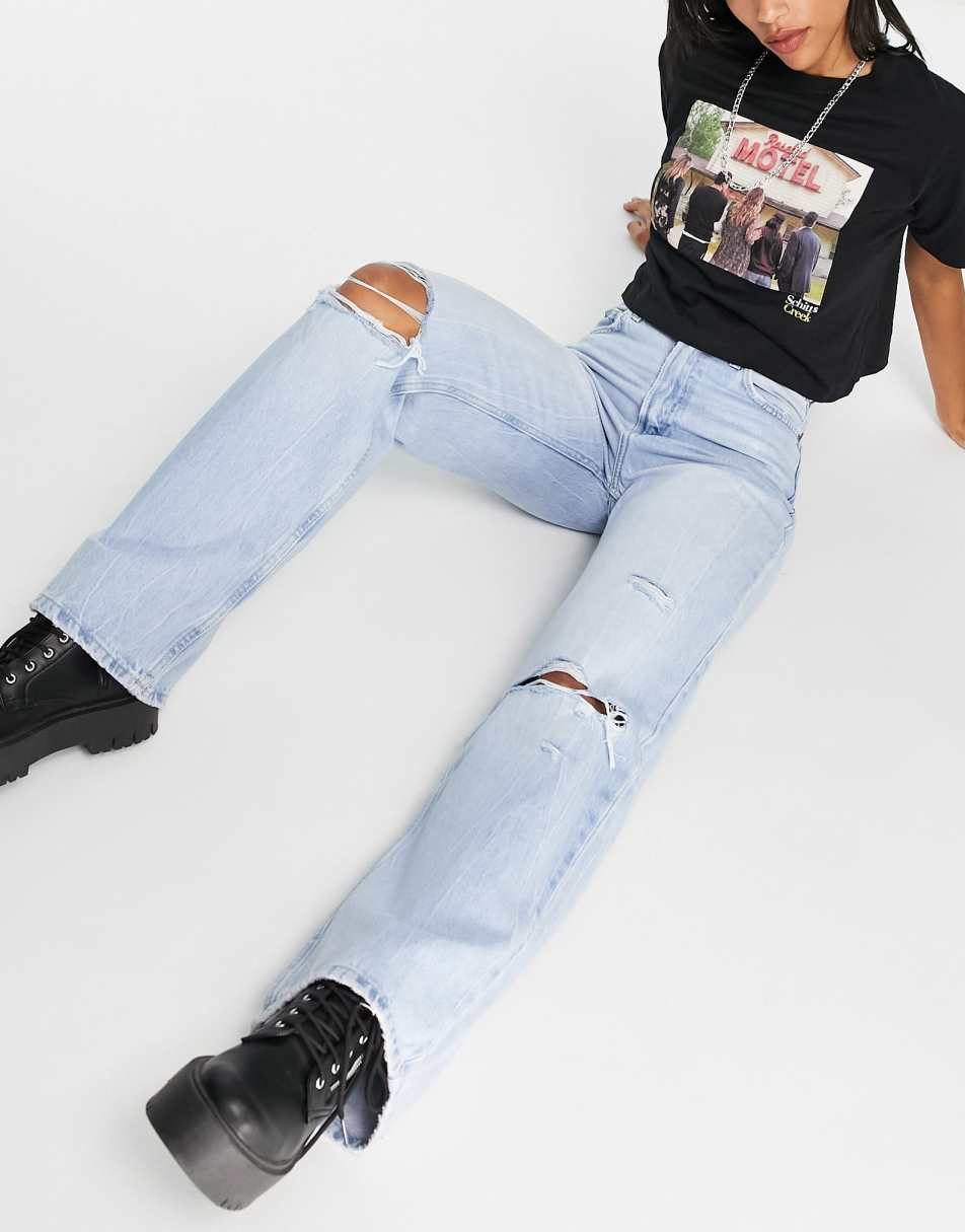 Bershka 90's straight jeans in vintage blue 0