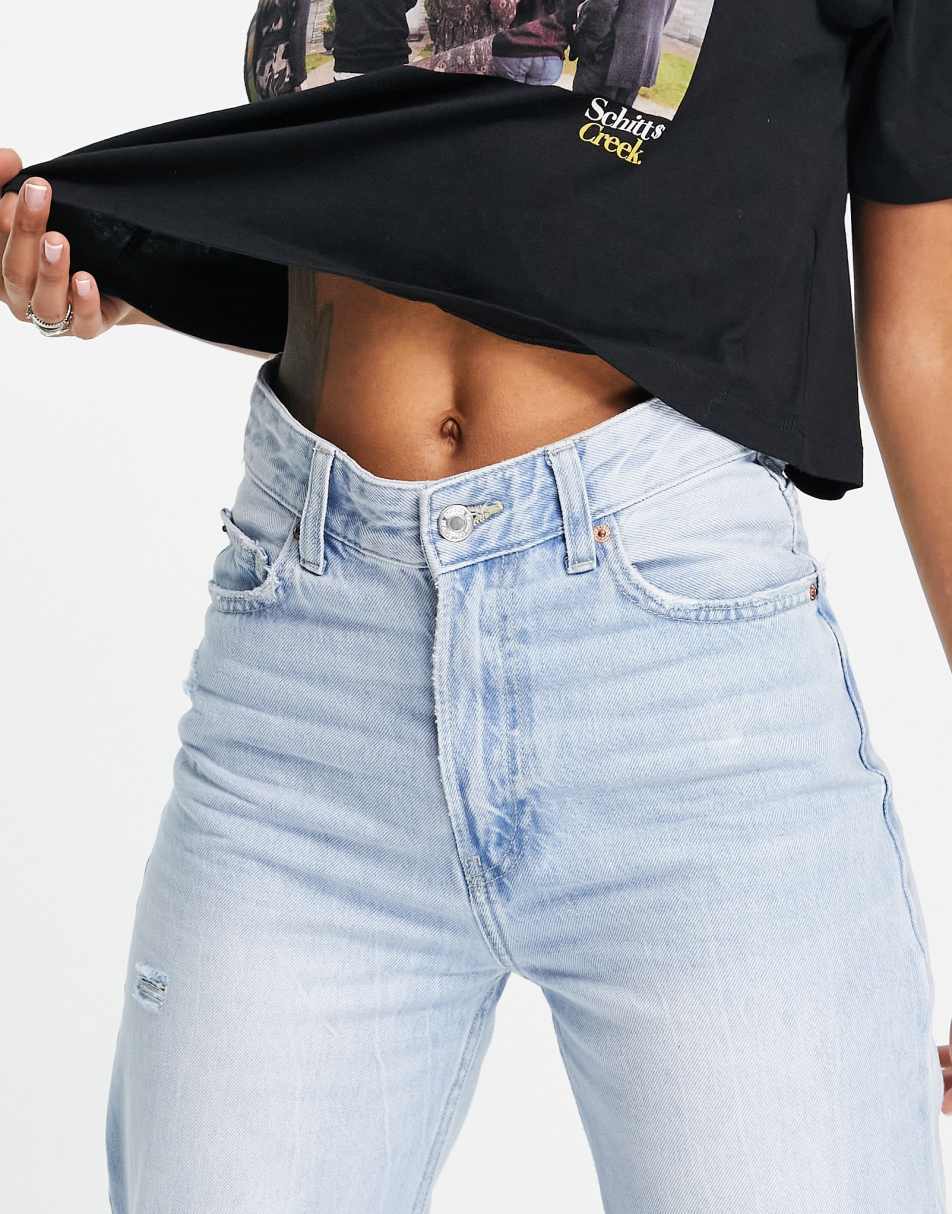 Bershka 90's straight jeans in vintage blue 1