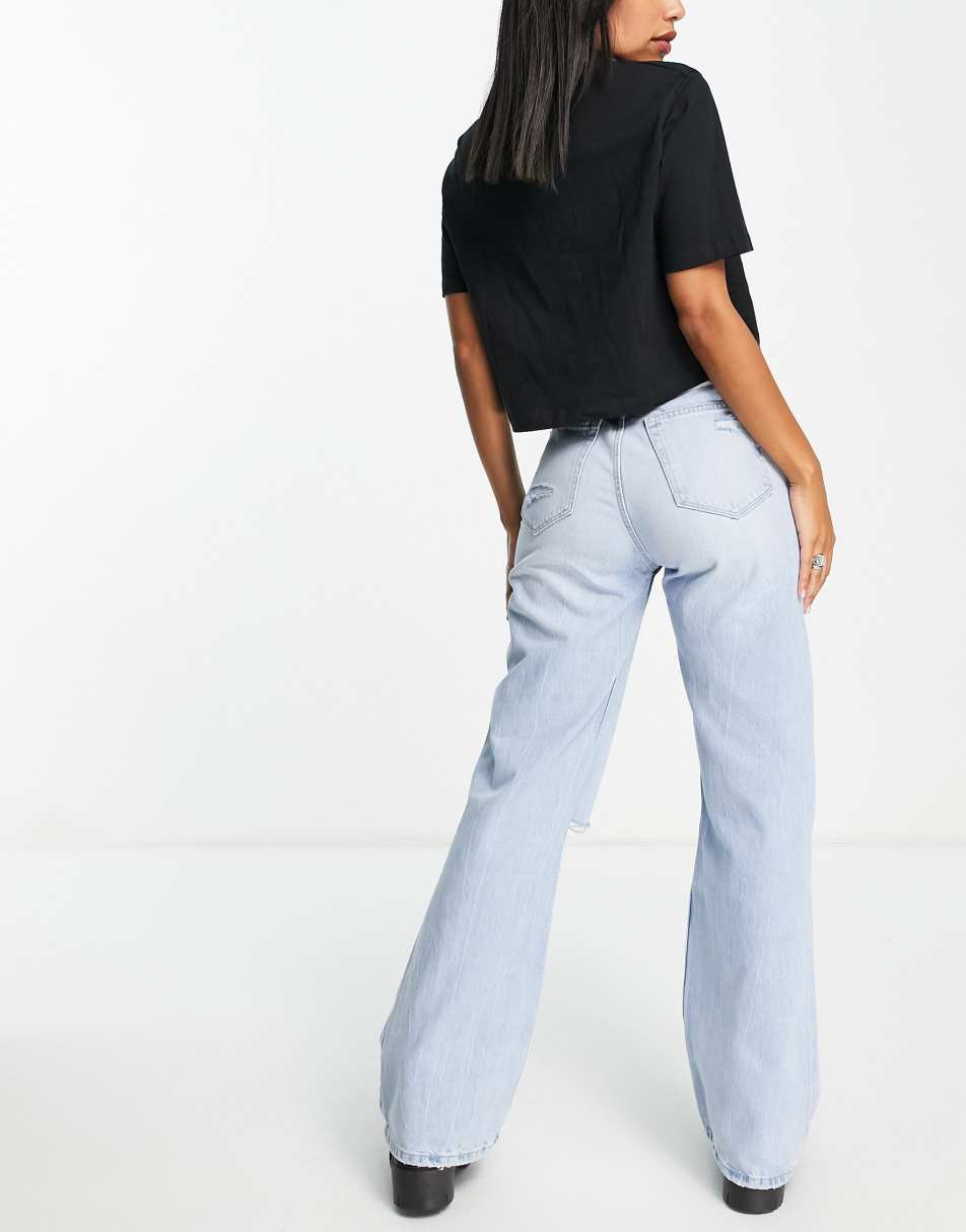 Bershka 90's straight jeans in vintage blue 2