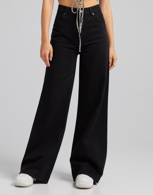 Bershka 90's super wide leg jean in black | ASOS