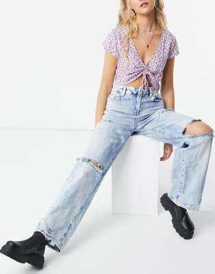 bershka 90's ripped flare jeans