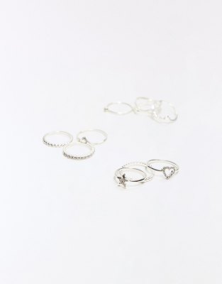 Bershka - 9er-Pack schmale Ringe in Silberoptik