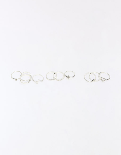Bershka – 9er-Pack schmale Ringe in Silberoptik, 2 von 2