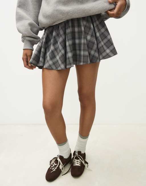 Bershka A-line mini skirt in grey, 4 of 5