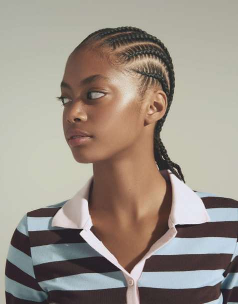 Bershka aansluitend gestreept poloshirt met lange mouwen in bruin - view 1