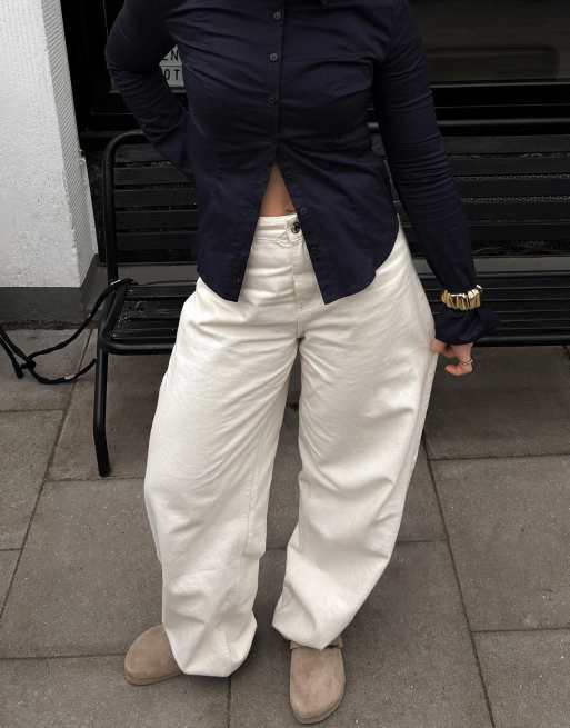 Bershka - Aansluitend overhemd met uitlopende mouwen in marineblauw, 4 van 4