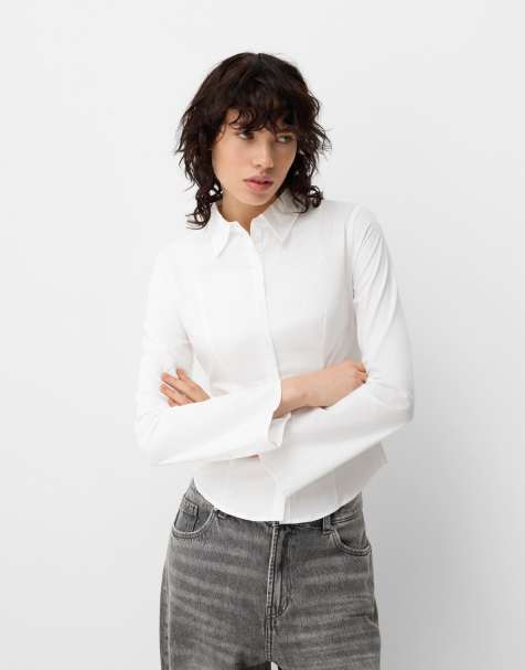 Bershka - Aansluitend overhemd met uitlopende mouwen in wit - view 1