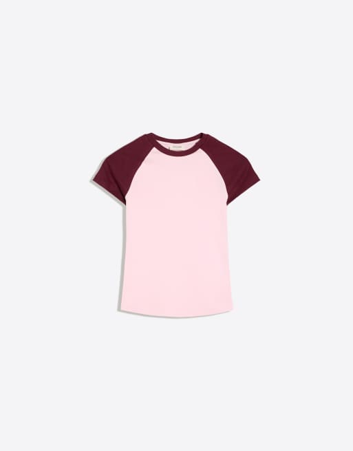 Bershka - Aansluitend T-shirt met raglanmouwen in roze, 5 van 6