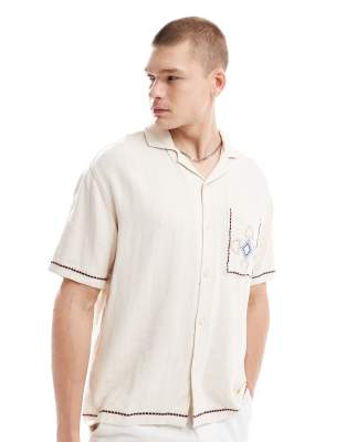 abstract embroidered shirt in ecru-Neutral