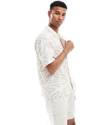 abstract palm print shirt in white
