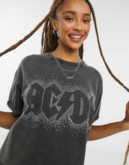 Bershka AC DC band t shirt in black