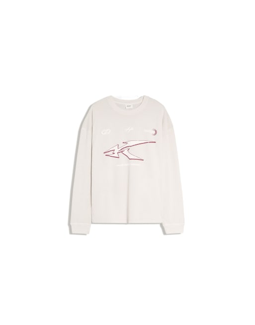 Bershka Acid-wash print long sleeve t-shirt in light grey, 6 of 6