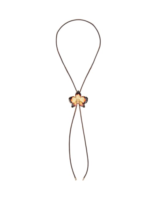 Bershka Adjustable flower cord necklace in yellow, 3 of 4