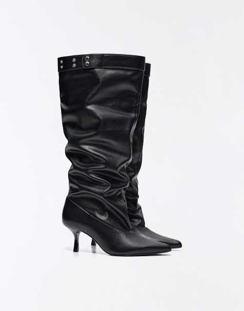 Bershka Adjustable slouchy heel boots in black - view 1