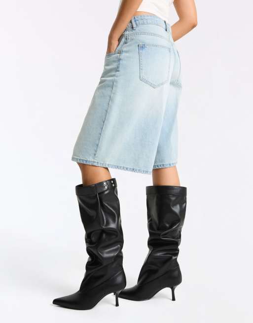 Bershka Adjustable slouchy heel boots in black, 2 of 7