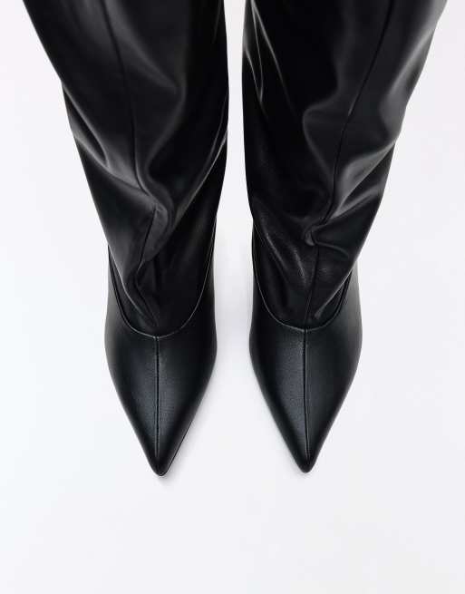 Bershka Adjustable slouchy heel boots in black, 4 of 7