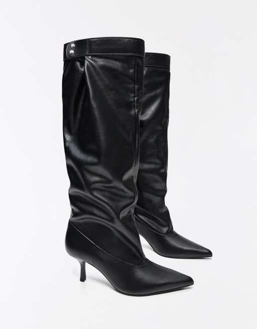 Bershka Adjustable slouchy heel boots in black, 5 of 7