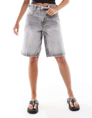 adjustable waist baggy longline shorts in gray