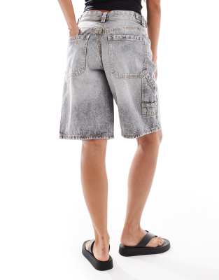 Bershka adjustable waist baggy longline shorts in grey