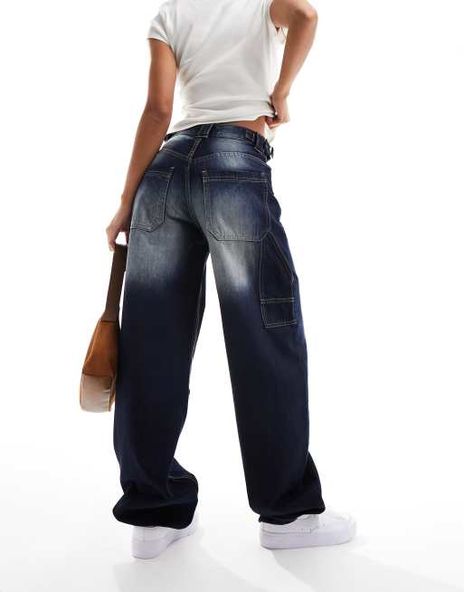 Bershka adjustable waist carpenter jeans in dirty indigo, 3 of 5