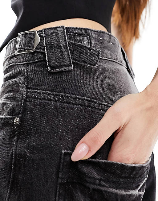 Bershka adjustable waist carpenter jeans in washed black | ASOS
