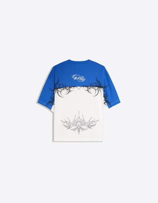 Bershka Adrian mills mesh t-shirt in denim blue, 6 of 6