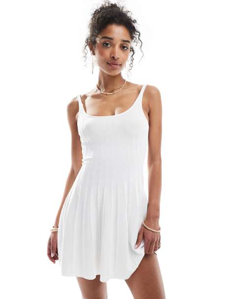 Bershka - Ajourgebreide mini jurk in wit - view 1