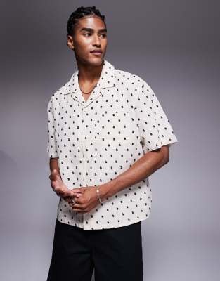 all over embroidered natural shirt in ecru-Neutral