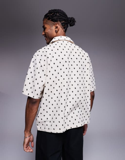 Bershka all-over embroidered natural shirt in ecru