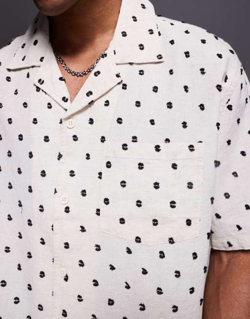 Bershka all-over embroidered natural shirt in ecru