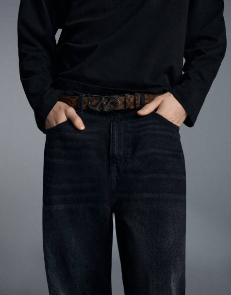 Bershka Animal print buckle belt in brown - view 1