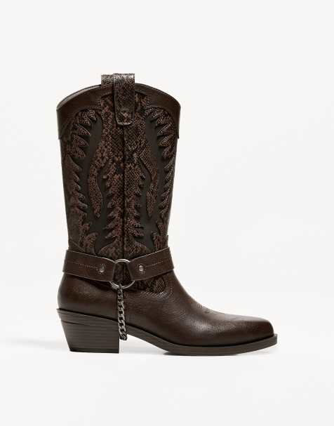 Bershka animal print cowboy boots in brown - view 1