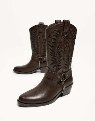 Bershka animal print cowboy boots in brown ASOS