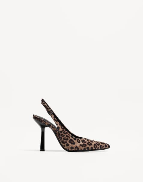 Bershka animal print heeled slingbacks in brown - view 1