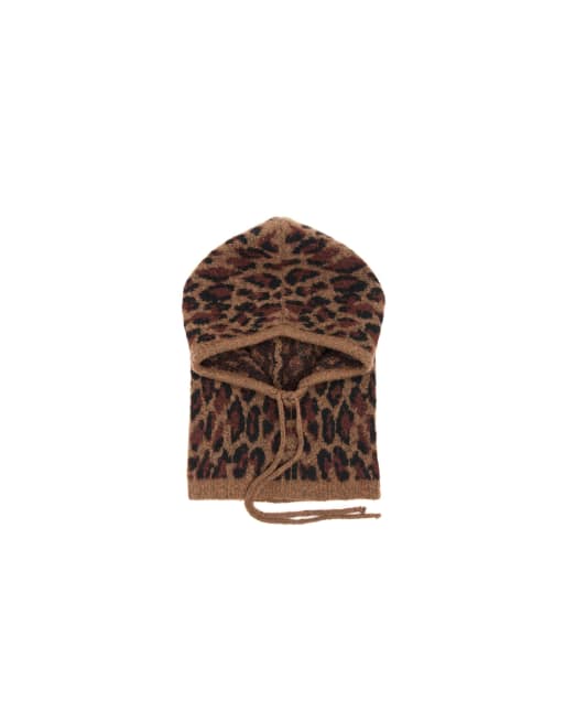 Bershka Animal print knit balaclava in brown, 3 of 3