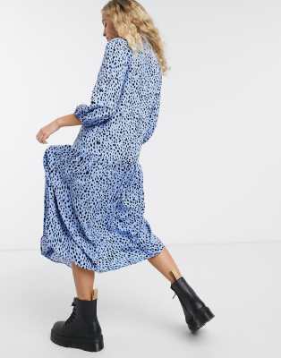 blue animal print shirt dress