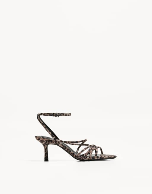 Bershka animal print multi strap heeled sandals in brown - BROWN