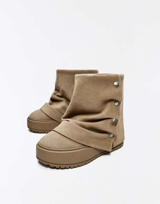 Bershka ankelboots med foder i beige, 4 av 6