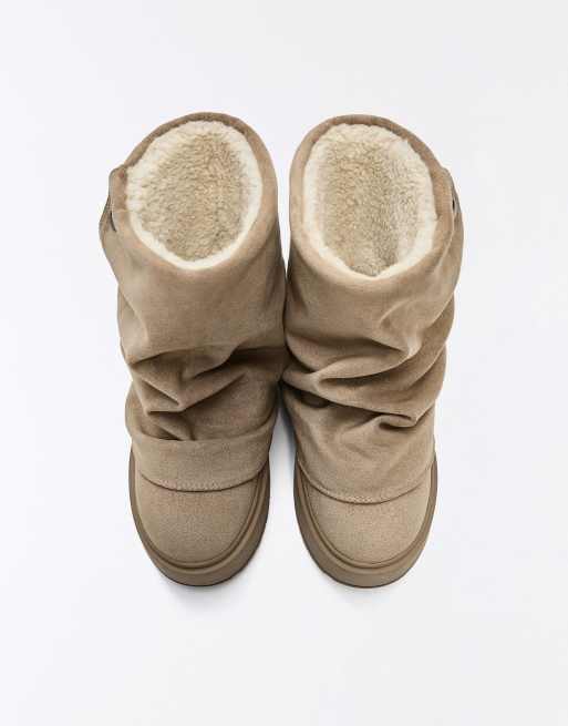 Bershka ankelboots med foder i beige, 5 av 6