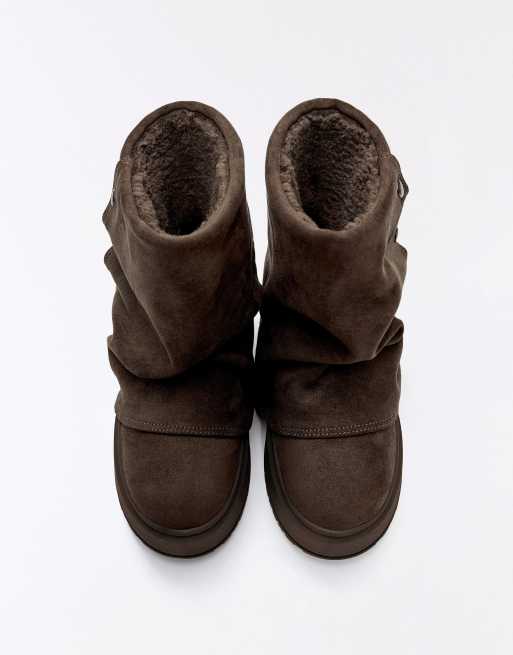 Bershka ankelboots med foder i fuskpäls i brunt, 5 av 5