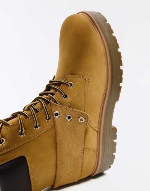 Bershka ankelboots med snörning i tan, 4 av 5