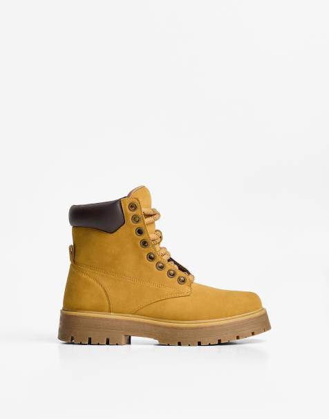 Bershka Ankle boots with quilted detail in yellow - view 1