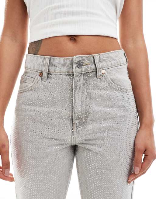 Bershka ankle length straight wide leg jeans in gray wash ASOS