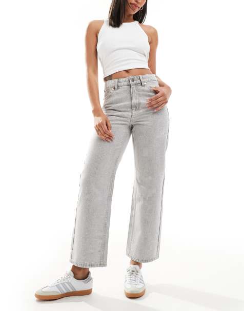 Bershka ankle length straight wide leg jeans in grey wash - view 1