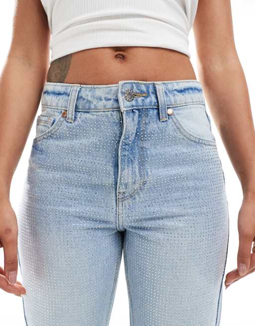 Bershka ankle length straight wide leg jeans in mid wash, 5 of 5