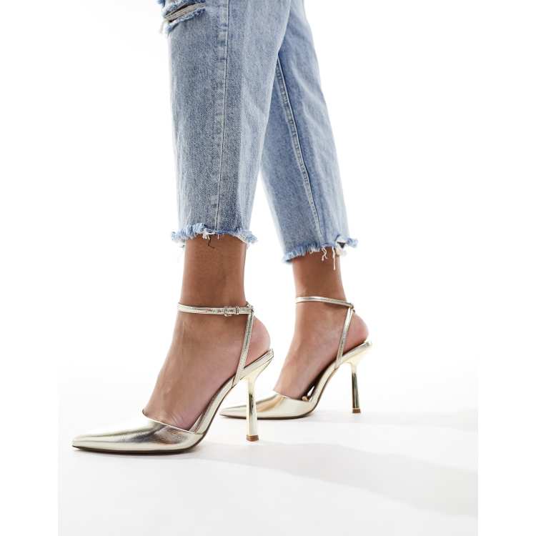 Metallic ankle strap store heels