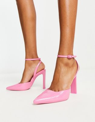 Bershka ankle strap court shoe in pink