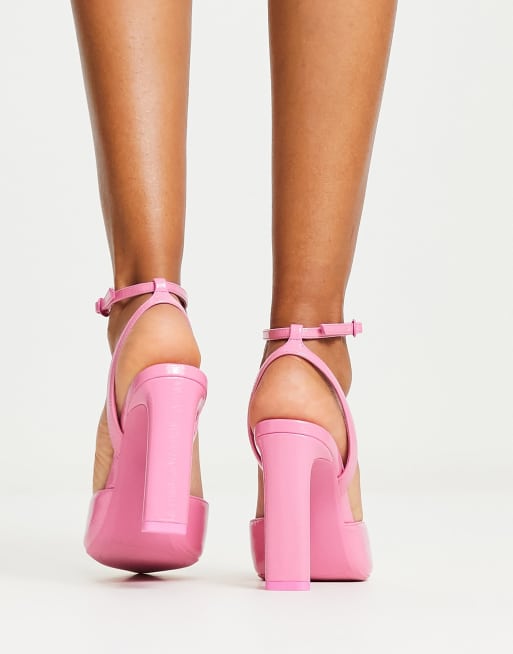 Bershka ankle strap court shoe in pink