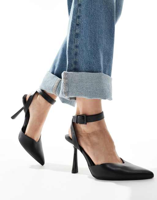 Black ankle strap court heels best sale